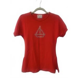 Vintage Herald House Red Short Sleeve T-Shirt with Button Design